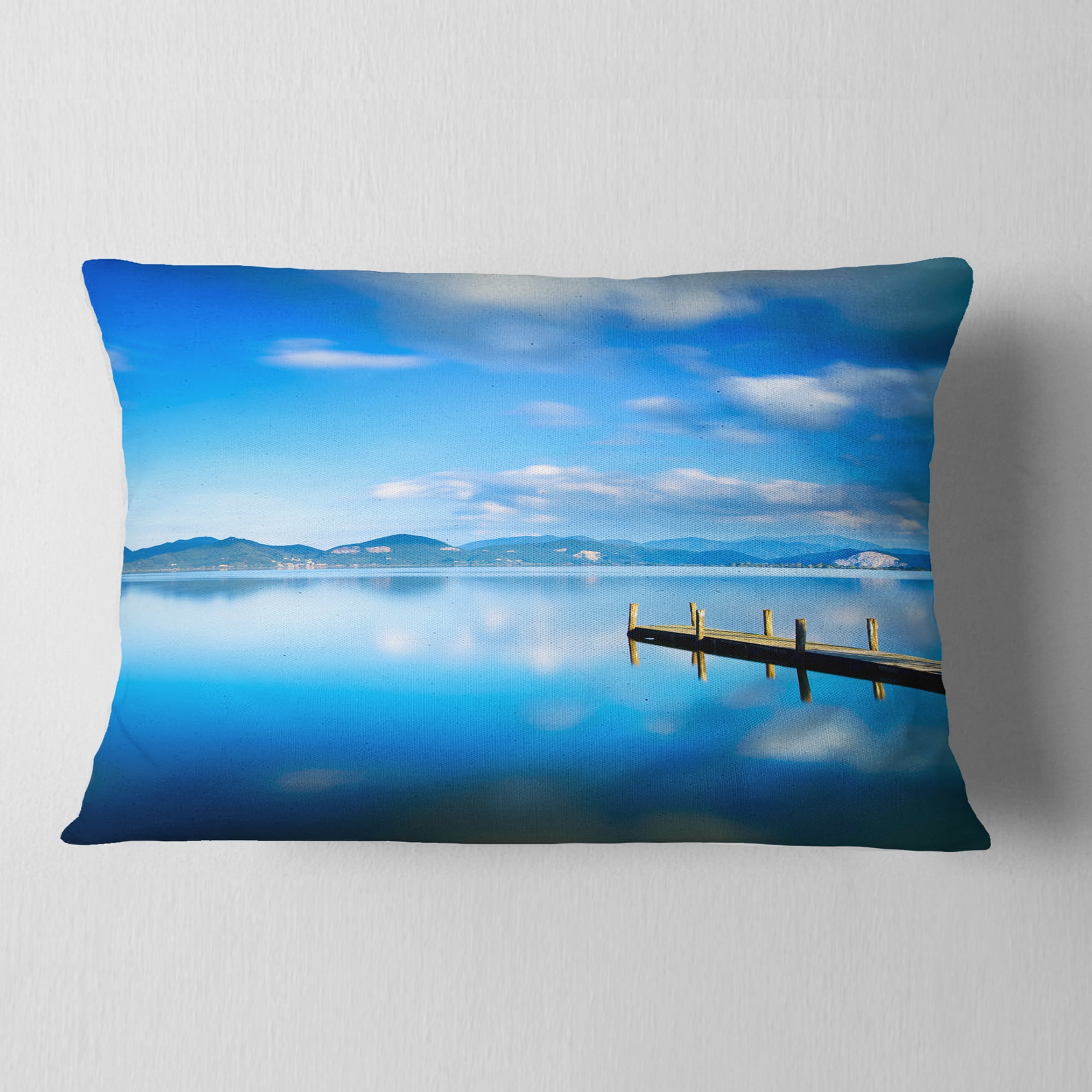 Designart Cloudy Sky Over Blue Sea - Seascape Throw Pillow - 12x20