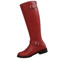 thumbnail image 2 of Willtoo Women's Knee-High Boots, Round Toe Low Heel Knee High Boots for Women, Fashion Side Zip Knee High Bootie, Buckle Solid Knee High Boot for Daily Office Party Red, 2 of 6