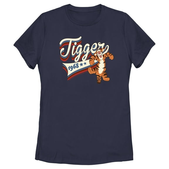 Women's Winnie the Pooh Red, White, and Blue Tigger  Graphic Tee Navy Blue Large