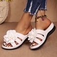 thumbnail image 5 of White Women Comfortable House Slippers Plus Size Wedge Heel Open Toe Round Toe Floral Print Casual Slip On Flats, 5 of 9