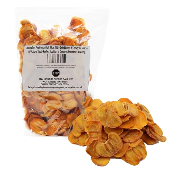 Naturejam Persimmon Fruit Slices 1 Pound - Dried Sweet & Chewy for Snacks - All-Natural Treat - Perfect Addition to Desserts, Smoothies & Baking