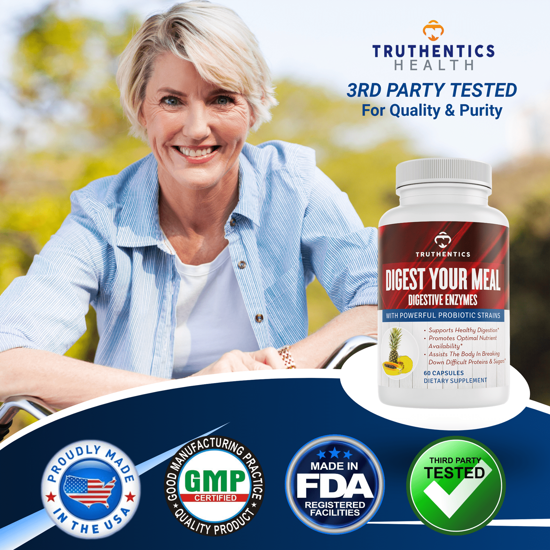 Truthentics Digestive Enzymes with Probiotics - 2 Pack - Digestive Health, Gas Bloating Constipation Relief - 120 Capsules