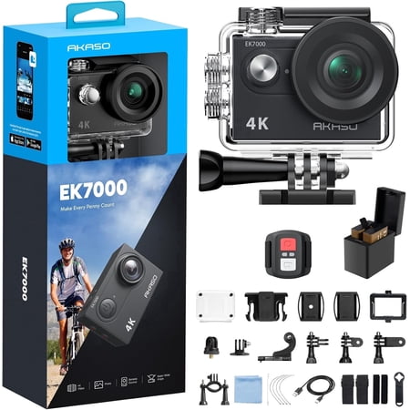 AKASO EK7000 Action Camera 4K 30FPS Waterproof Camera Underwater 131FT with EIS Ultra HD WiFi 170° Wide Angle Sports Helmet Bike Video Black