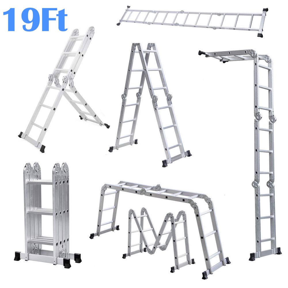19 FT Heavy Duty MultiPurpose Extendable Aluminum Folding Ladder with Safety Locking