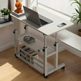 thumbnail image 6 of 3-Tier Metal Folding Desk with Adjustable Height - Expandable Tabletop with Storage Shelves & Casters, Space Saving White Study Desk for Home Office Bedroom Living Room, 6 of 8