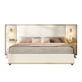 thumbnail image 3 of Christopher Knight Home Luxury Velvet Upholstered King Bed with Headboard, LED Lights, Storage Side Panels, Beige, 3 of 10