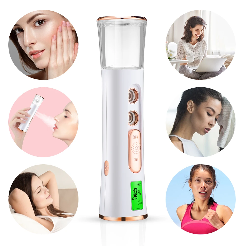 Ultrasonic Nano Mist Sprayer with Dual Spray Heads and LED Display - Portable Facial Steamer and Hydrating Humidifier for Skin Moisturization and Care
