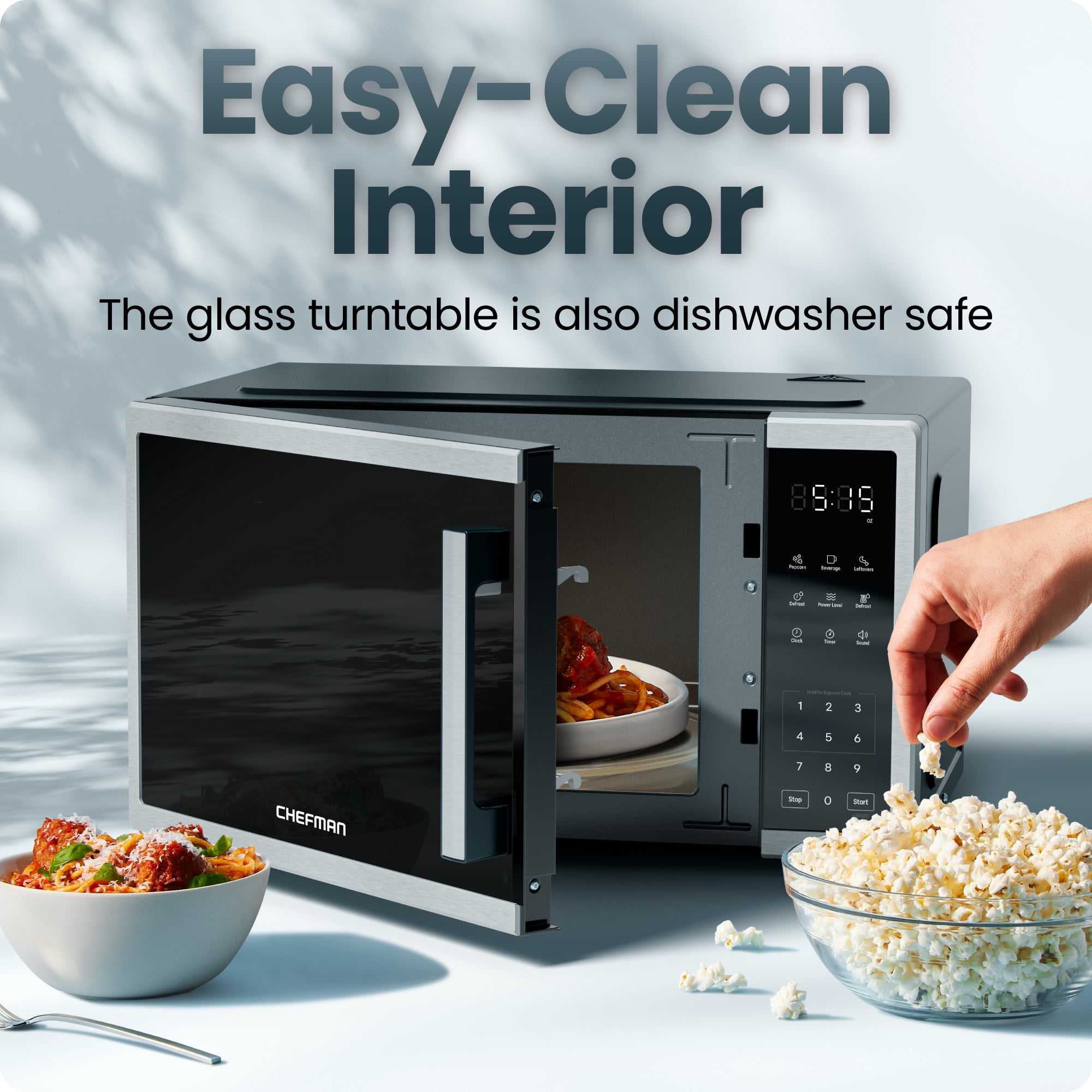 Chefman Countertop Microwave Oven 1.1 Cu. Ft., 1000W, 3 Presets, & 10 Power Levels – Stainless Steel