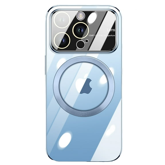 ELEHOLD Plating Clear Case for iPhone 14 Pro Max, Transparent Rugged PC Tempered Glass Camera Lens Protector Anti-Yellowing Slim Lightweight Case Compatible with MagSafe,Blue