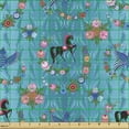 thumbnail image 2 of Folk Fabric by the Yard, Ethnic Russian Pattern in Flowers Swallow Birds and Horses Traditional Ethnic, Decorative Upholstery Fabric for Sofas and Home Accents, Sea Blue Multicolor by Ambesonne, 2 of 5
