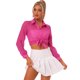 thumbnail image 1 of Top transparentes de malla para mujer con cuello en punta y manga larga con botones Rosa Caliente M, 1 of 5