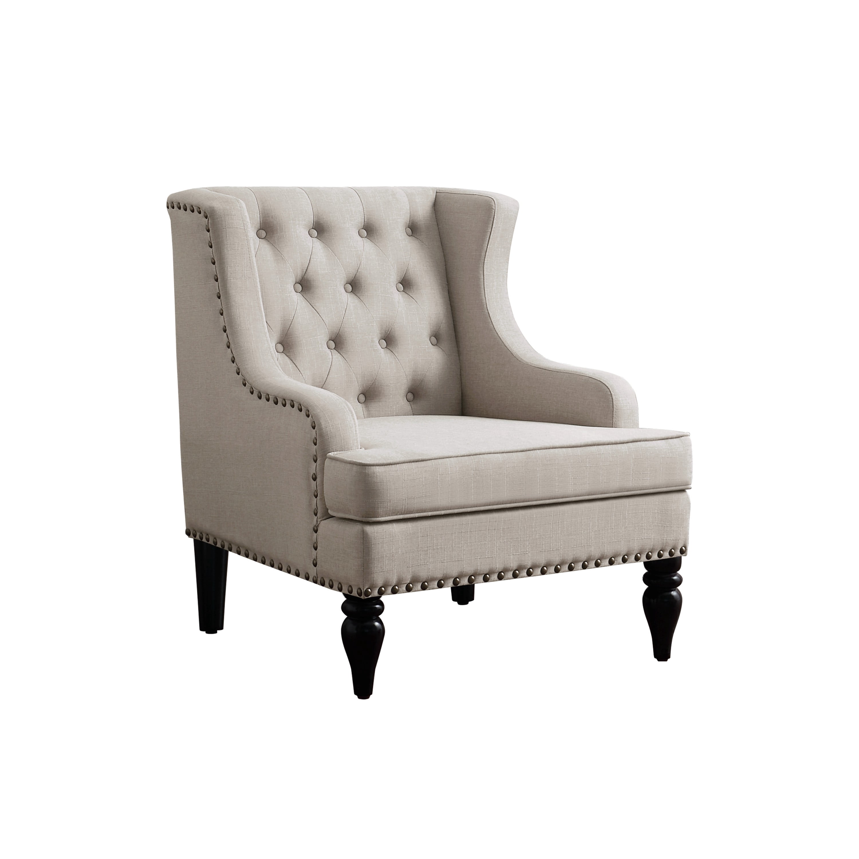 BSHTI Beige Linen Upholstered Accent Arm Chair, Solid Rubberwood Frame, Comfy Living Room Bedroom Side Chair