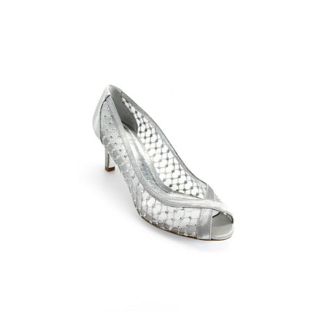 

Pre-owned|Adrianna Papell Womens Julie Jeweled Mesh Zanara Pumps Silver Size 6