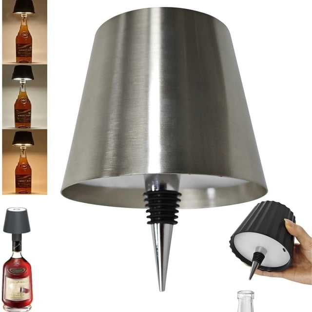 HomeNest Lampe de Bouteille de Vin Sans Fil à Tête Portative, Lampe de Bouteille de Vin Sans Fil à DEL avec 3 Modes de Gradation, Commande Rechargeable, Bouteille de Vin Convenant à Toute Bouteille de Vin (Abat-Jour)
