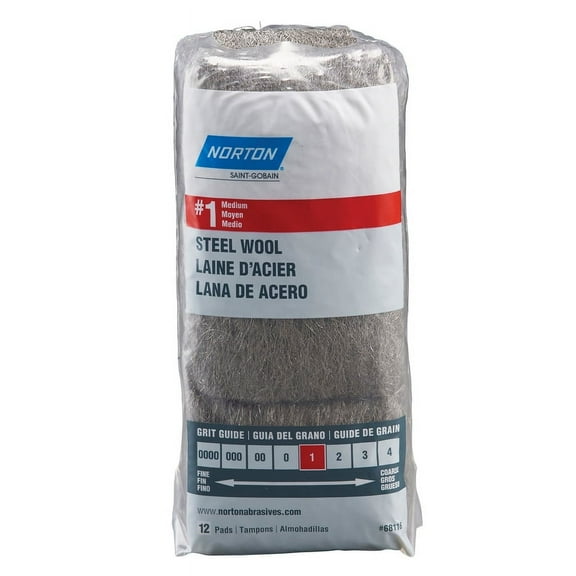Norton 1003800 1 Grade Medium Steel Wool Pad - Pack of 12