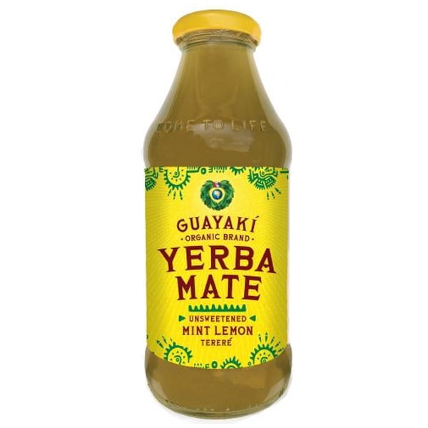 Guayaki Yerba Mate Unsweetened Mint Lemon Terere 16 oz Glass Bottles Pack of 12