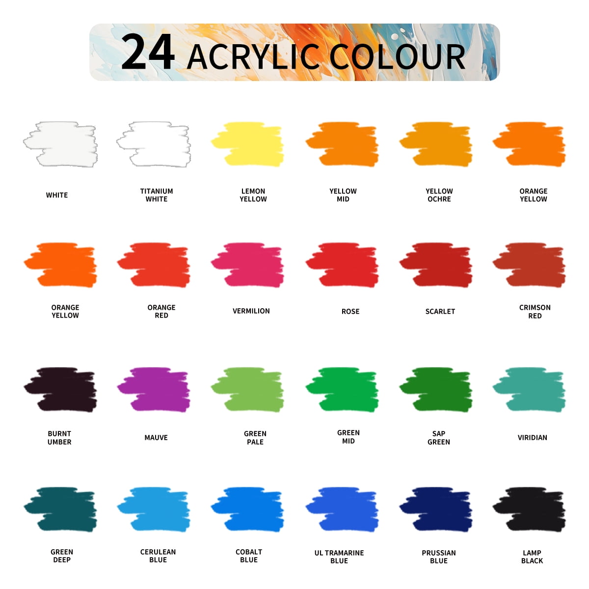 Acrylic Paint Set, 24 Colors x 12ml/0.4oz - Rich Pigments, Non-Toxic, Vibrant Colors for Canvas, Wood, Fabric & Crafts, Ideal for Artists, Beginners, Students & Hobbyists