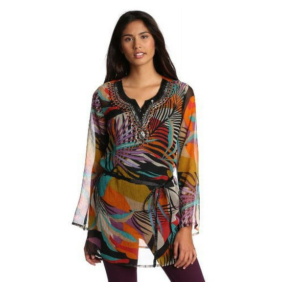 Chaudry Women's Long Sleeve Chiffon Tunic, Multi, Medium