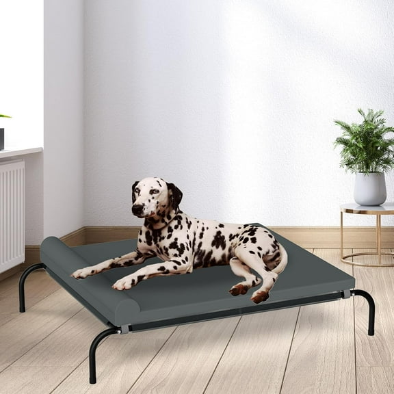 Elevated Raised Cooling Cots Bed for Large Dogs, Portable Indoor & Outdoor Pet Bed with Non-Slip Feet, Grey