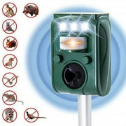 lulu home ultrasonic animal repeller, outdoor weatherproof solar powered rodent repeller with motion activated flashing led light, repel dogs, cat, squirrels, raccoon, rabbit, fox & more