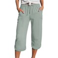 thumbnail image 2 of Bovemsi 2025 Women's High Waist Bubble Textured Linen 3/4 Cropped Trousers - Lightweight Summer Pants with Pockets, Silver, 4XL, 2 of 5