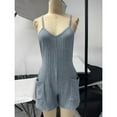 thumbnail image 2 of Lenpel Rompers for Women Soft Casual Spaghetti Strap V Neck Ribbed Knit Sleeveless Jumpsuits Summer Short Overalls with Pockets, 2 of 7