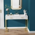 thumbnail image 3 of Computer Desk with Drawers, White and Gold Writing Desk Desk with 2 Drawers, Simple and Modern White Desk (White/Gold), 3 of 5