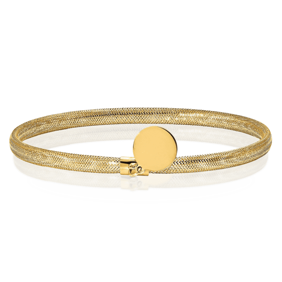 14K Solid Yellow Gold Stretch Mesh Dangling Charm Bracelet