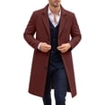 thumbnail image 5 of Men Lapel Single Breasted Mid‑Length Coat Long Sleeve Button Overcoat with Patch Pocket,Warm Windproof Winter Outdoor Outwear,Red,L, 5 of 5