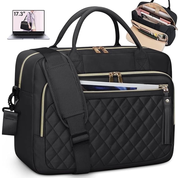 RAINSMORE Laptop Bag 17.3-inch Briefcase for Women Waterproof Computer Messenger Shoulder Bags Large Laptop Case for Work Business Office Travel College,Black