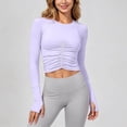 thumbnail image 3 of DuoJiaJ Womens Long Sleeve Crop Top, Crew Neck Ruched Stretchy Yoga Athletic Purple L, 3 of 5