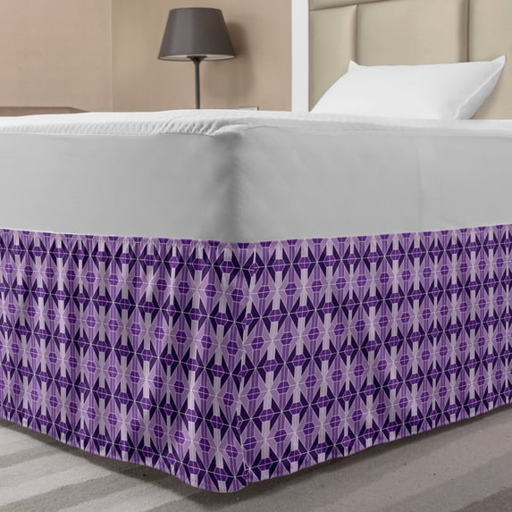 Lattice Bed Skirt, Traditional Symmetrical Tile Pattern in Square Layout, Elastic Bedskirt Dust Ruffle Wrap Around for Bedding Decor, 4 Sizes, Lavender Violet, by Ambesonne