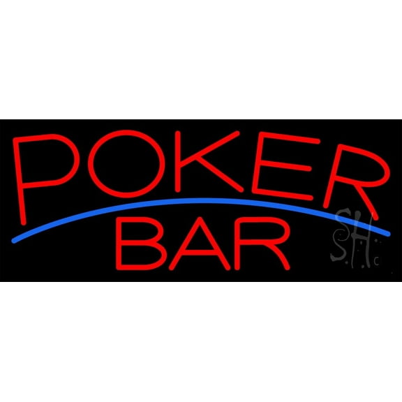 Red Poker Bar LED Neon Sign 13 x 32 - inches, Black Square Cut Acrylic Backing, with Dimmer - Bright and Premium built indoor LED Neon Sign for wall décor, arcarde, and storefront.
