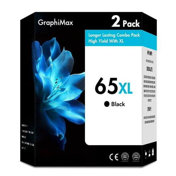 65 65XL Ink Cartridges Compatible for HP 65XL 65 2 Pack Black Ink for Envy 5055 5052 5058 Deskjet 3755 2655 2652 3722 2622 2624 2620