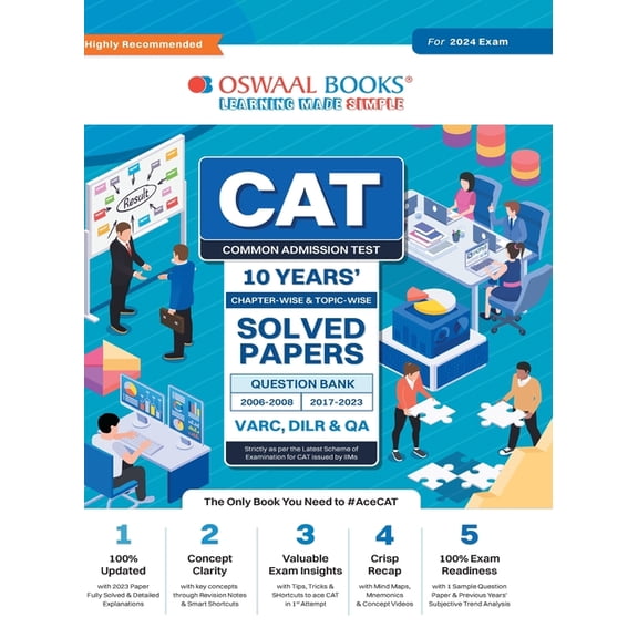 Oswaal CAT 10 YEARS Chapter-wise & Topic-wise Solved Papers (VARC, DILR & QA) (2006 - 2008 & 2017-2023) for 2024 Exam, (Paperback)