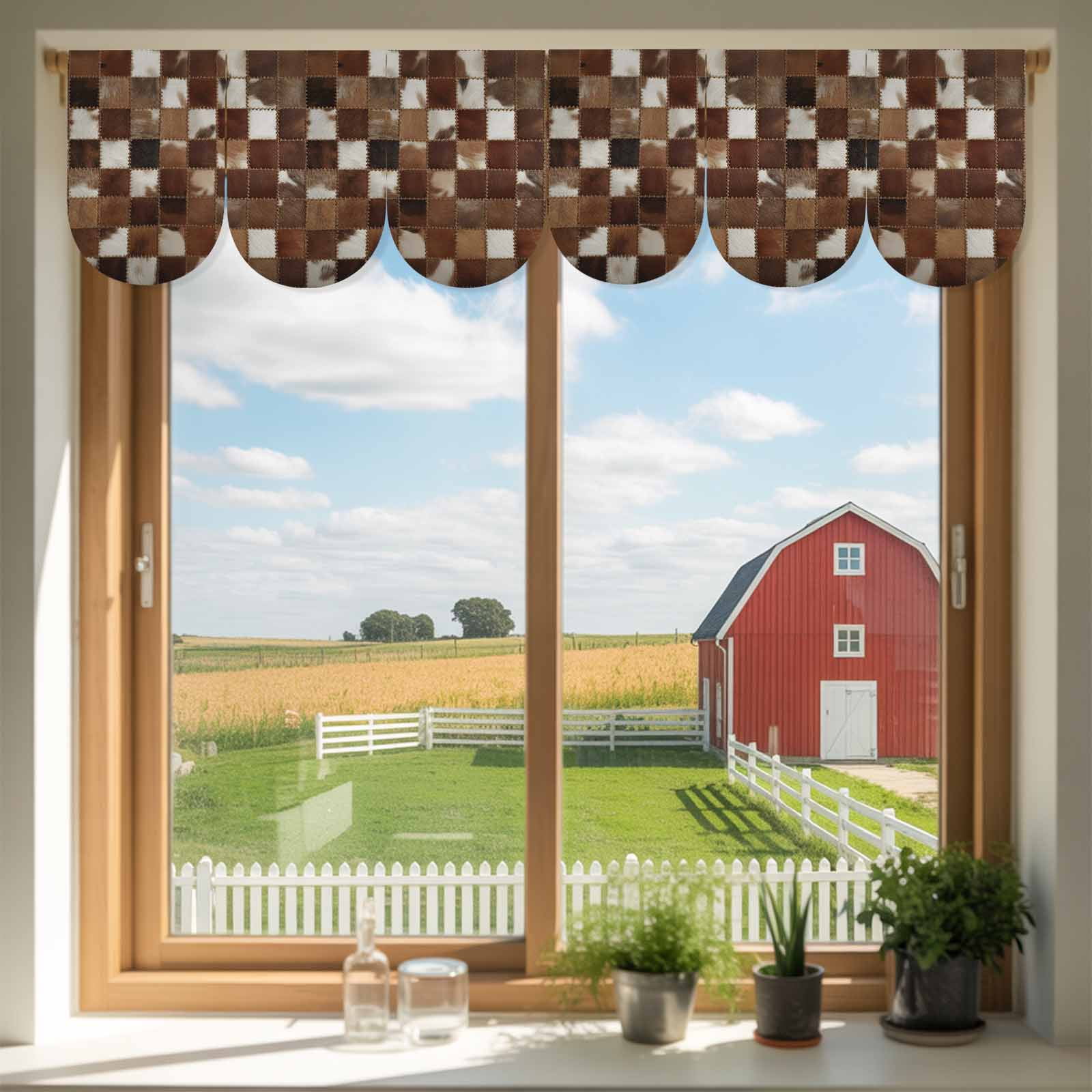 Abstract Plaid Door Banner Dark Brown Checkerboard Stitching Texture Patchwork Small Scalloped Hanging Banner for Door Hanging Flag Backdrop Decoration for Wall Window Party 3pcs 8 x 12 Inch
