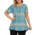 thumbnail image 1 of Pompotops T-Shirt Plissé à Manches Courtes Col Rond Grande Taille pour Femmes, 1 of 6