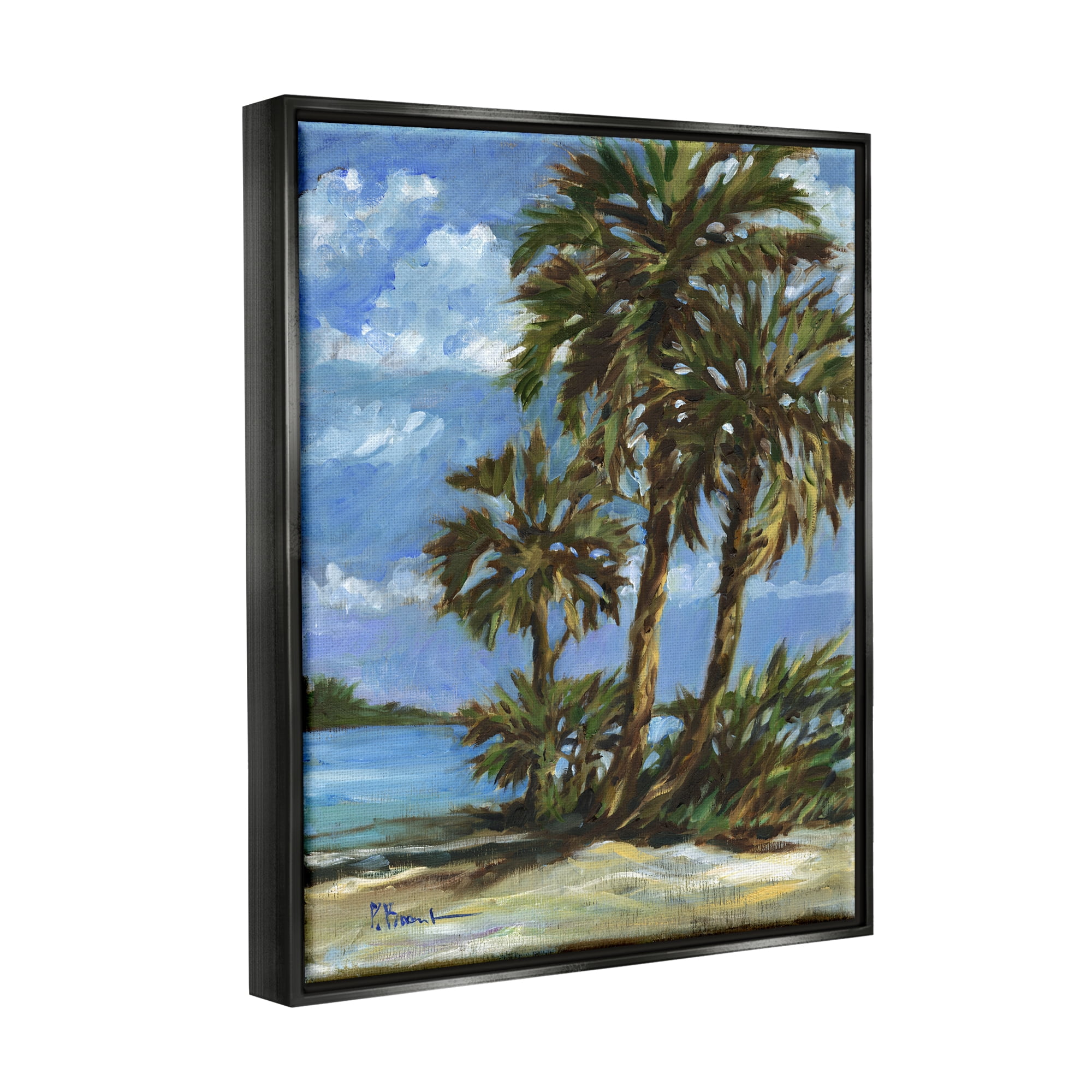 Stupell Industries Tropical Shoreline View Nature Painting Black Floater Framed Art Print Wall Art, 25 x 31