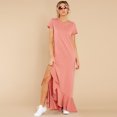 thumbnail image 1 of Nouvelle Robe Longue Asymétrique à Manches Courtes à Volants pour Femmes, Robe Décontractée Unie, Maxi Vestidos de Vacances, 1 of 2