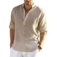 thumbnail image 1 of Camisa de lino de manga larga para hombre, camisas informales de algodón y lino de Color sólido, Tops hawaianos de S-5XL, 12 colores, novedad, 1 of 4