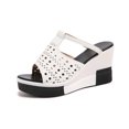thumbnail image 5 of Rokment Womens Platform Wedge Backless Slides Sandals Ladies Openwork Leather Peep Toe Color Block Chunky Heels Mules Dress Slip on Slippers Summer 2026, 5 of 8