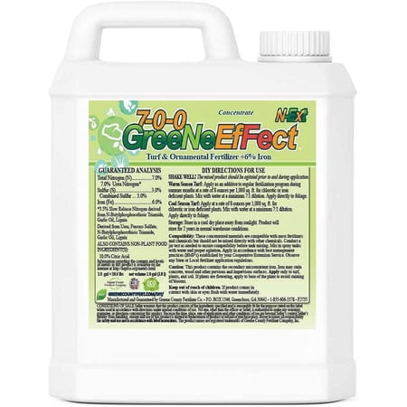 Nitrogen Fertilizer + High Iron (6%) 7-0-0 Greene Effect by Greene County Fertilizer Deep Blue Green Color Lawn
