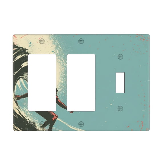 Surfing Man Switch Cover Decorative Wall Plate 3-Gang 2-Decor 1-Toggle Standard Size