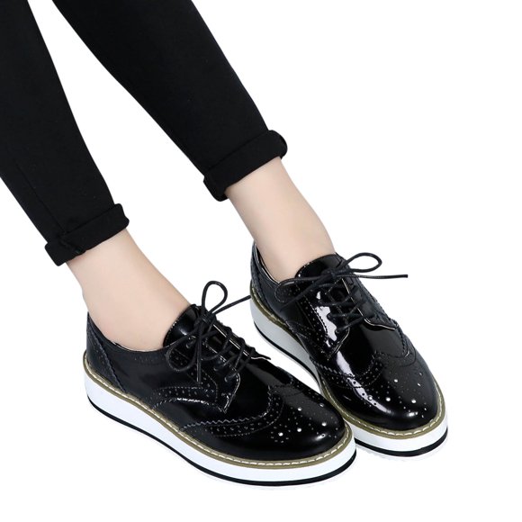 Women's Classic Oxfords Lace-up Shoes Platform Leather Business Formal Dress Shoes Square Toe Walking Shoes