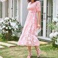 thumbnail image 1 of Vestido Plisado De Mujer Vestido plisado para mujer, manga abullonada, vestido de columpio grande, informal para fiesta (rosa M) Cgtredaw Para estrenar, 1 of 6