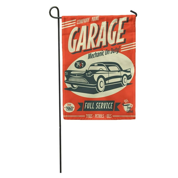 POGLIP Vintage Retro Car Service Sign Classic Garage Race Auto Mechanic Garden Flag Decorative Flag House Banner 28x40 inch