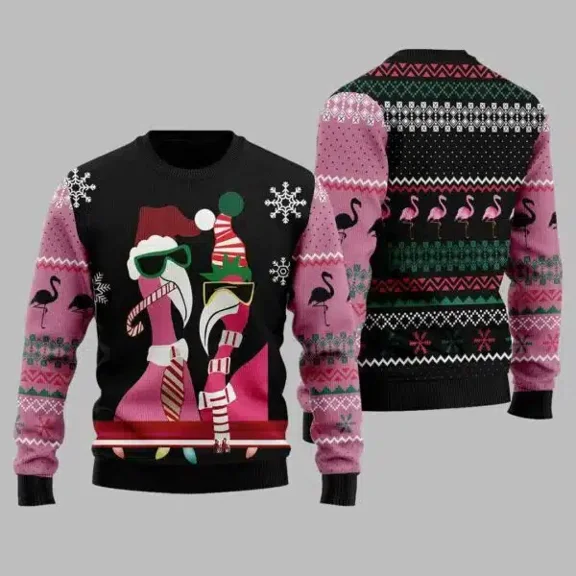 Candy Cane Flamingo 3D All Over Printed 3D Christmas Sweater