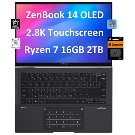 ASUS ZenBook Pro 14 OLED UM3402 14" QHD+ Touchscreen (AMD Ryzen 7-5825U, 16GB RAM, 2TB SSD, 8-Core (Beats i7-1165G7)) Business Laptop, Backlit, Fingerprint, 19 Hr Battery, IST SD Card, Win 11 Pro