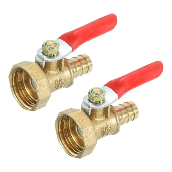 2Pack Brass Water Mini Ball Valve Shut Off Switch, G1/2" Female x 3/8" Hose Barb, 180 Degree