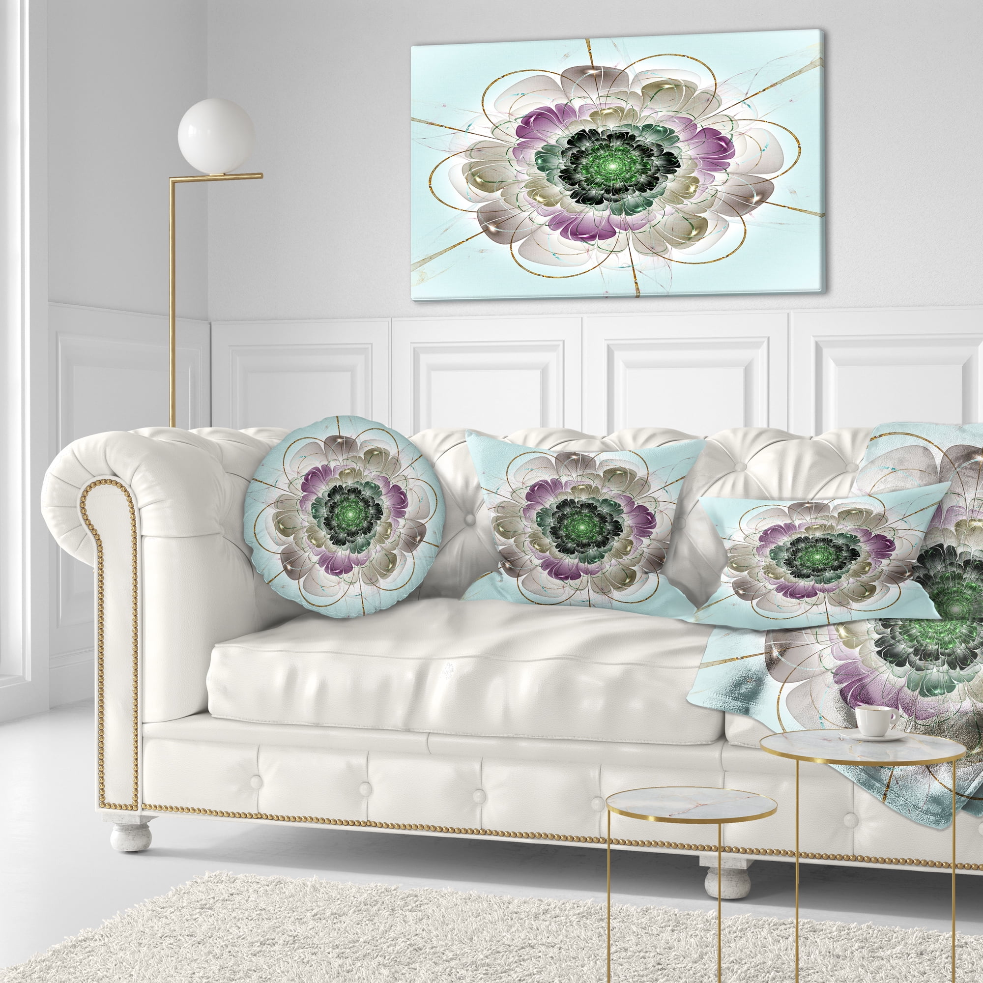 Designart Dark Blue Fractal Flower Pattern - Abstract Throw Pillow - 12x20
